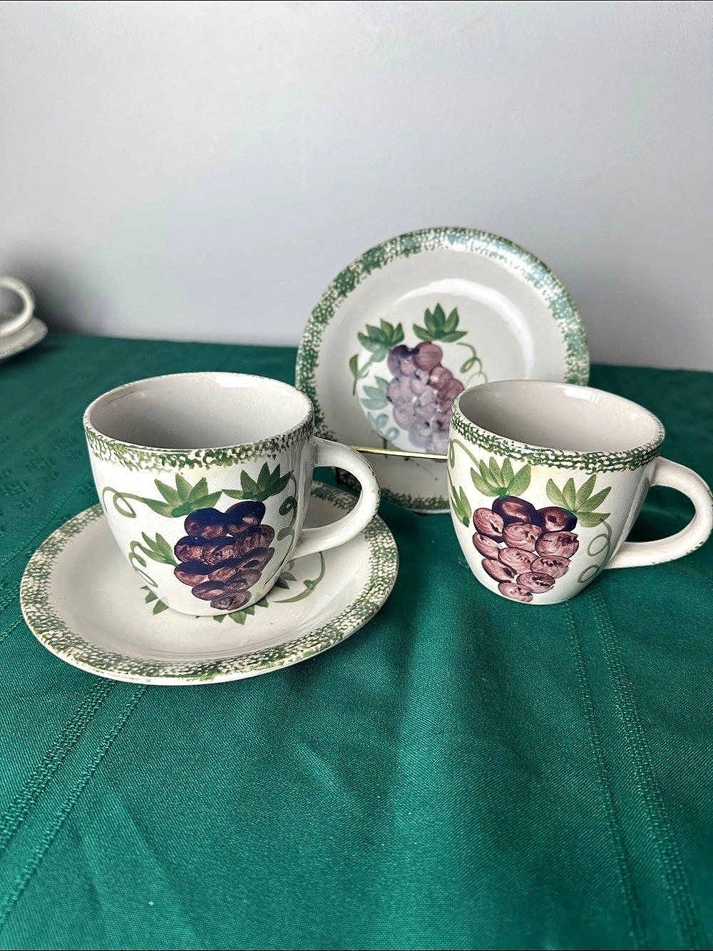 ceramic pottery coffee saucer set rare vintage grape design